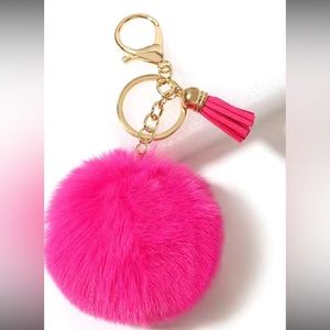 Fluffy Pom Pom with Tassel Keychain and or bag charm New